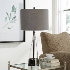 Kirkland's Home Antique Dark Nickel Cone Base Table Lamp- Table Lamps