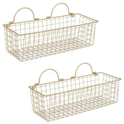 Kirkland's Home Antique Gold 2-Pc. Long Wire Basket Set, 17 In.- Wall Storage