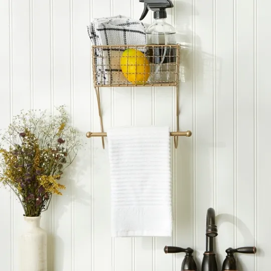 Kirkland's Home Antique Gold Wire Basket Towel Rack- Wall Storage