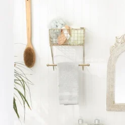 Kirkland's Home Antique Gold Wire Basket Towel Rack- Wall Storage