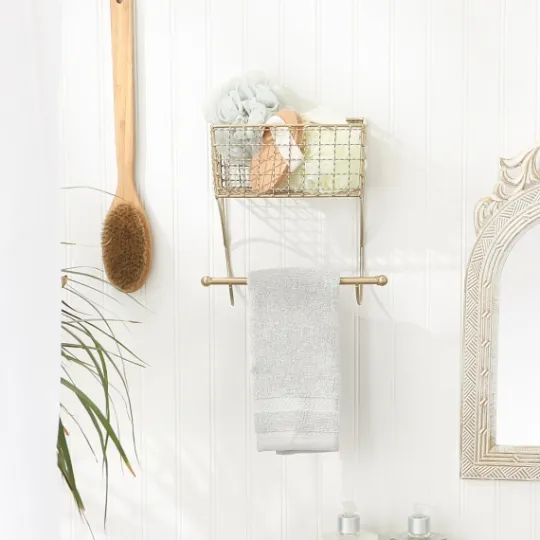 Kirkland's Home Antique Gold Wire Basket Towel Rack- Wall Storage