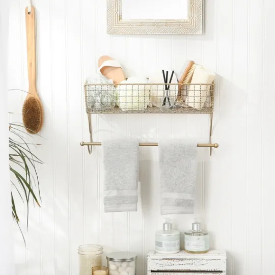Kirkland's Home Antique Gold Wire Basket Towel Rack, 17 In.- Wall Storage