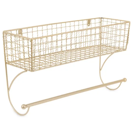 Kirkland's Home Antique Gold Wire Basket Towel Rack, 17 In.- Wall Storage