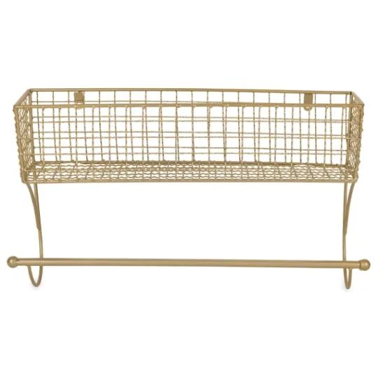 Kirkland's Home Antique Gold Wire Basket Towel Rack, 17 In.- Wall Storage