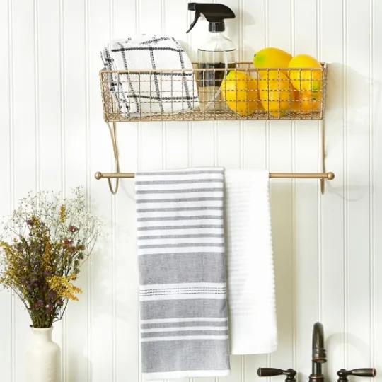 Kirkland's Home Antique Gold Wire Basket Towel Rack, 17 In.- Wall Storage