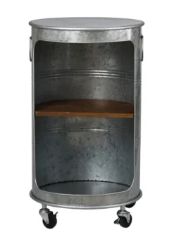 Kirkland's Home Antique Round Rolling Galvanized Accent Table- Accent & End Tables