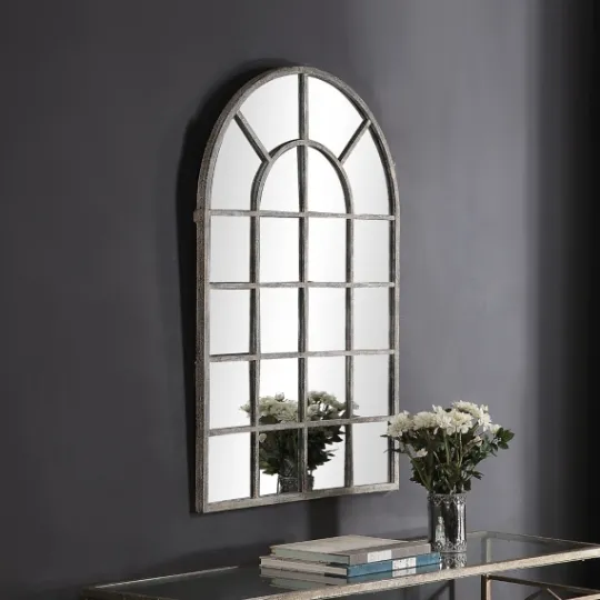 Kirkland's Home Antique Rustic Arch Windowpane Mirror- Framed Mirrors