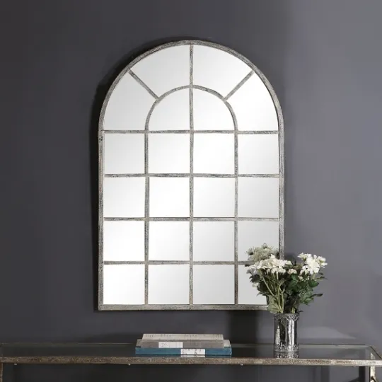 Kirkland's Home Antique Rustic Arch Windowpane Mirror- Framed Mirrors