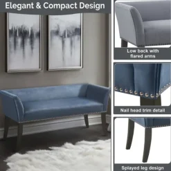 Kirkland's Home Antique Sapphire Low Back Upholstered Bench- Benches & Ottomans