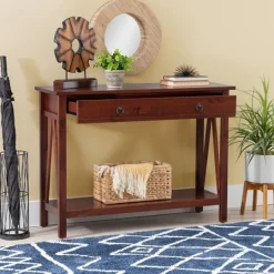 Kirkland's Home Antique Tobacco Console Table With Bottom Shelf- Console Tables