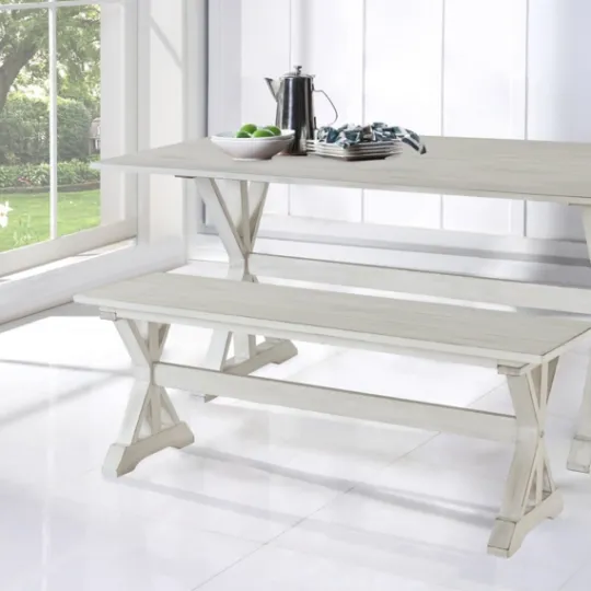 Kirkland's Home Antique Washed Wood Dining Bench- Benches & Ottomans
