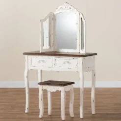 Kirkland's Home Antique White And Walnut 2-Pc. Vanity Set- Armoires