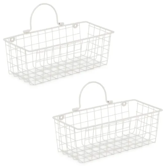 Kirkland's Home Antique White 2-Pc. Long Wire Basket Set, 11 In.- Wall Storage