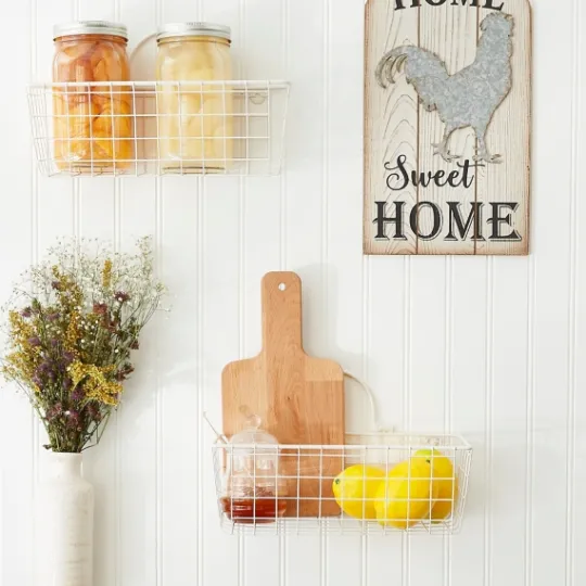 Kirkland's Home Antique White 2-Pc. Long Wire Basket Set, 11 In.- Wall Storage