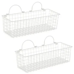 Kirkland's Home Antique White 2-Pc. Long Wire Basket Set, 17 In.- Wall Storage