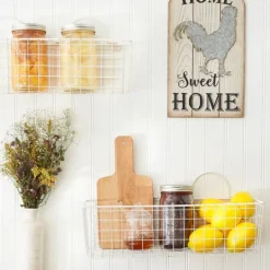Kirkland's Home Antique White 2-Pc. Long Wire Basket Set, 17 In.- Wall Storage