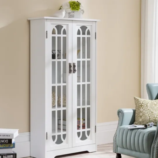 Kirkland's Home Antique White Tall Windowpane Cabinet- Cabinets & Sideboards