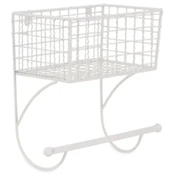 Kirkland's Home Antique White Wire Basket Towel Rack- Wall Storage