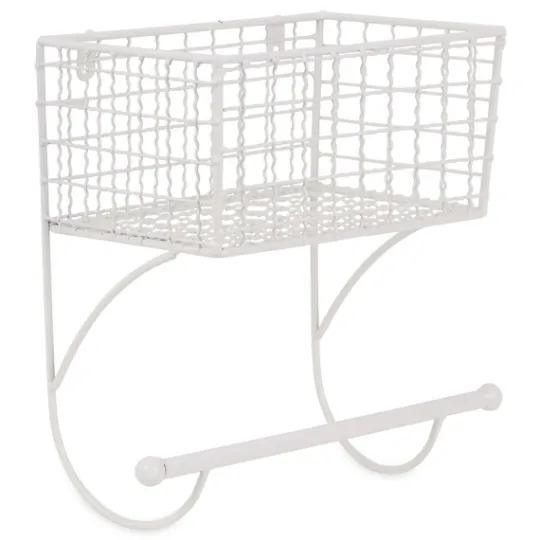 Kirkland's Home Antique White Wire Basket Towel Rack- Wall Storage