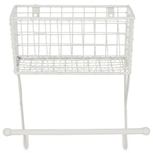 Kirkland's Home Antique White Wire Basket Towel Rack- Wall Storage