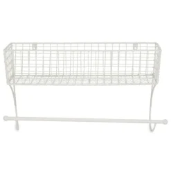 Kirkland's Home Antique White Wire Basket Towel Rack, 17 In.- Wall Storage
