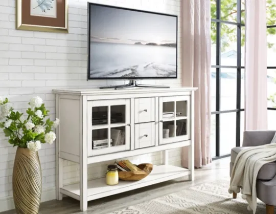 Kirkland's Home Antique White Wood Tv Stand Console Table- Console Tables