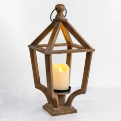 Kirkland's Home Antique Wood Footed Lantern- Lanterns