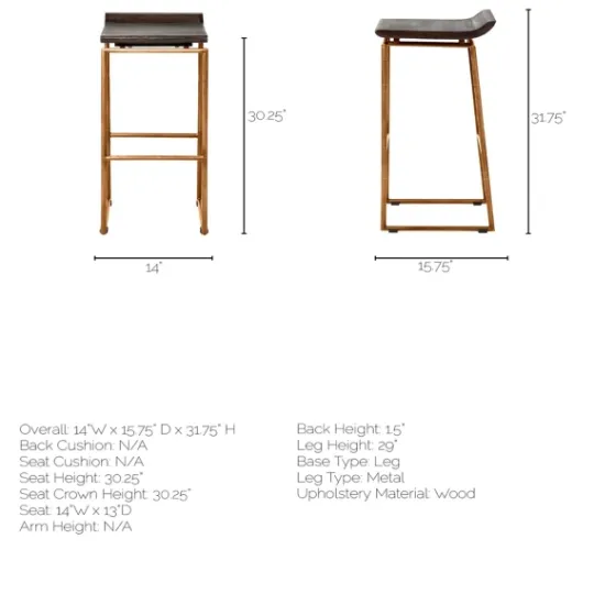 Kirkland's Home Antiqued Gold Frame Modern Bar Stool- Bar Stools & Counter Height Stools