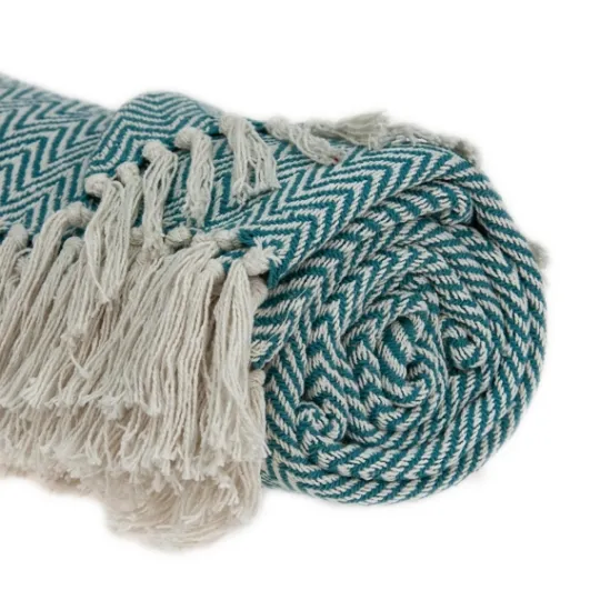 Kirkland's Home Aqua Chevron Cotton Handloomed Tassel Throw- Blankets & Throws