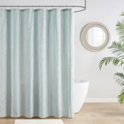 Kirkland's Home Aqua Cotton Jacquard Shower Curtain- Shower Curtains