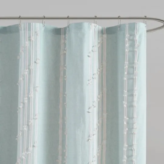 Kirkland's Home Aqua Cotton Jacquard Shower Curtain- Shower Curtains