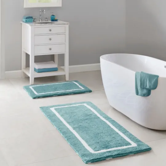 Kirkland's Home Aqua Geometric Pattern Reversible Bath Mat, 34 In- Bathroom Rugs