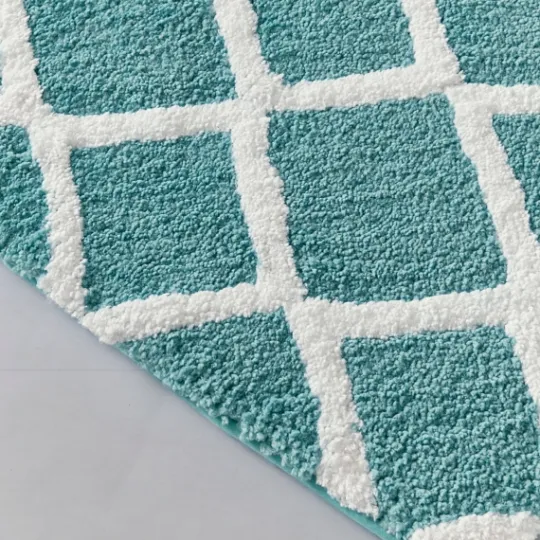 Kirkland's Home Aqua Geometric Pattern Reversible Bath Mat, 34 In- Bathroom Rugs