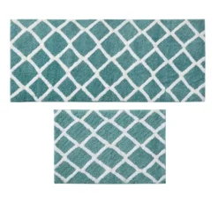 Kirkland's Home Aqua Geometric Pattern Reversible Bath Mat, 34 In- Bathroom Rugs