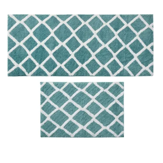 Kirkland's Home Aqua Geometric Pattern Reversible Bath Mat, 34 In- Bathroom Rugs