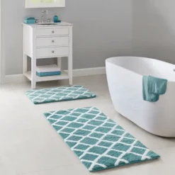Kirkland's Home Aqua Geometric Pattern Reversible Bath Mat, 60 In- Bathroom Rugs