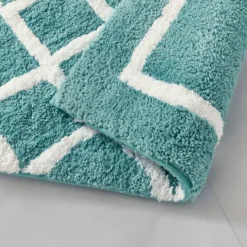 Kirkland's Home Aqua Geometric Pattern Reversible Bath Mat, 60 In- Bathroom Rugs