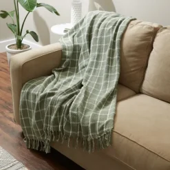 Kirkland's Home Artichoke Plaid Fringed Throw- Blankets & Throws