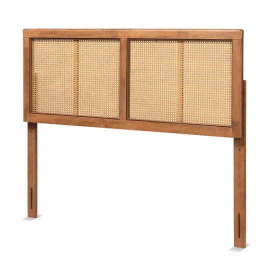 Kirkland's Home Ash Walnut Wood Rattan Frame King Headboard- Beds & Headboards