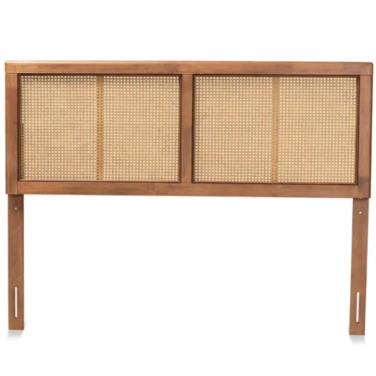 Kirkland's Home Ash Walnut Wood Rattan Frame King Headboard- Beds & Headboards