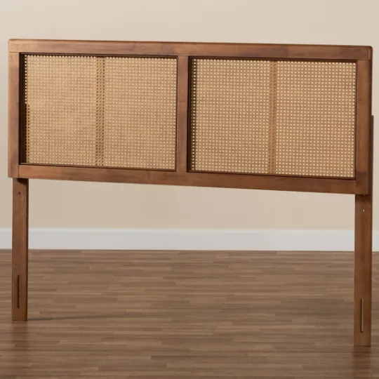 Kirkland's Home Ash Walnut Wood Rattan Frame King Headboard- Beds & Headboards