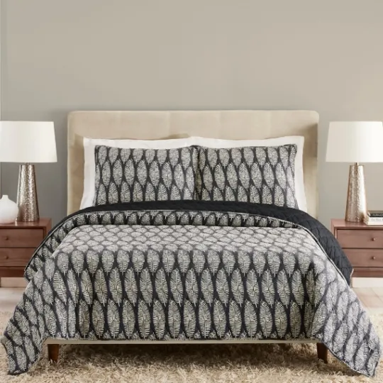 Kirkland's Home Ayesha Curry Black And White Leaf Queen Quilt Set- Quilts