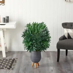 Kirkland's Home Bamboo Palm With Gray Planter Stand, 3 Ft.- Trees & Topiaries