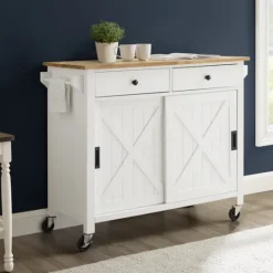 Kirkland's Home Barn Door Kitchen Cart- Kitchen Islands & Bar Carts