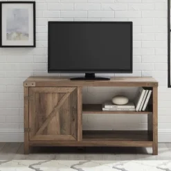 Kirkland's Home Barn Door Rustic Oak Tv Stand With Open Shelves- Tv Stands & Media Consoles