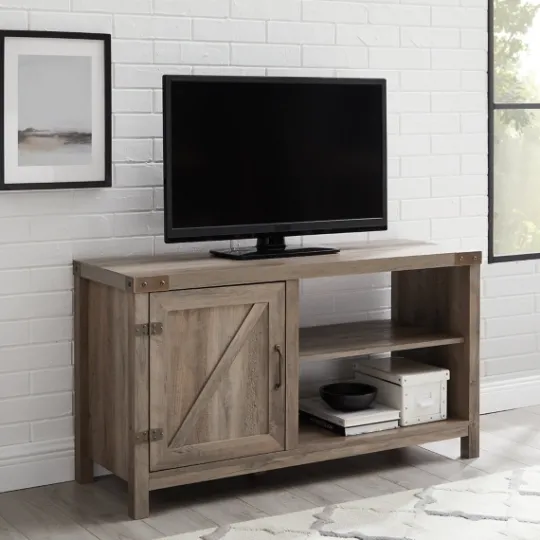 Kirkland's Home Barn Door Wash Tv Stand With Open Shelves- Tv Stands & Media Consoles