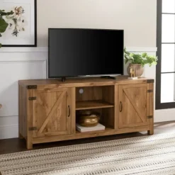 Kirkland's Home Barnwood Barn Doors Tv Stand- Tv Stands & Media Consoles