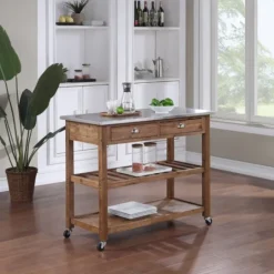 Kirkland's Home Barnwood Sonoma Stainless Steel Top Kitchen Cart- Kitchen Islands & Bar Carts