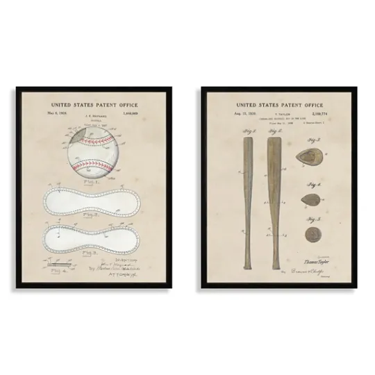 Kirkland's Home Baseball Patents Framed Art Prints, Set Of 2- Framed Art
