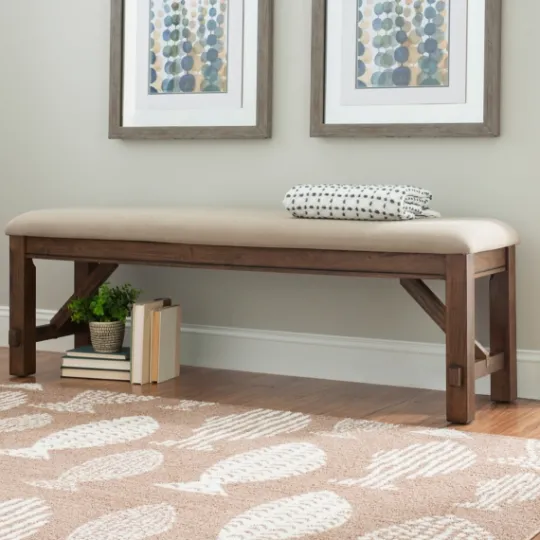 Kirkland's Home Basketweave Upholstered Wood Bench- Benches & Ottomans